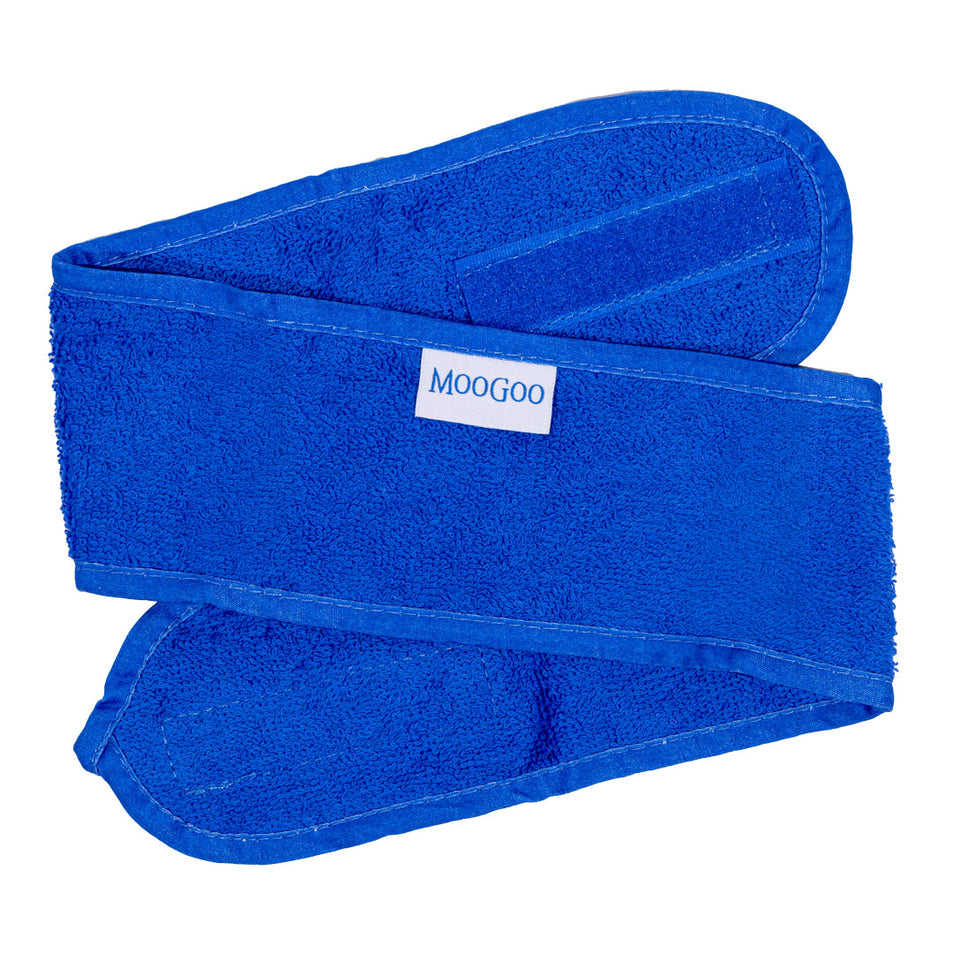 Blue MooGoo Terry Towelling Headband on a white background.