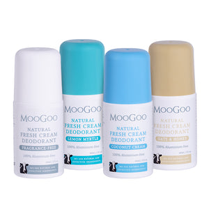 MooGoo Natural Fresh Cream Deodorant Super Fan Value Set with Coconut Cream, Lemon Myrtle, Oats & Honey and Sensitive fragrance free, 100% aluminium free