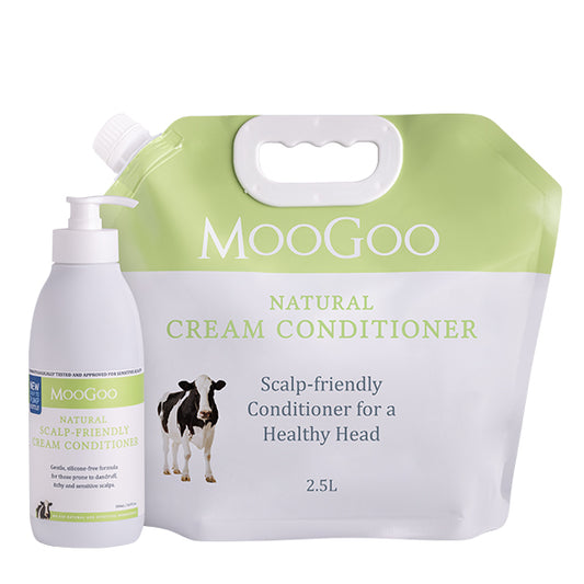 MooGoo Natural Cream Conditioner 2.5L refill with Sensitive Scalp Cream Conditioner 500ml, scalp friendly silicone free hair care for dry damaged hai
