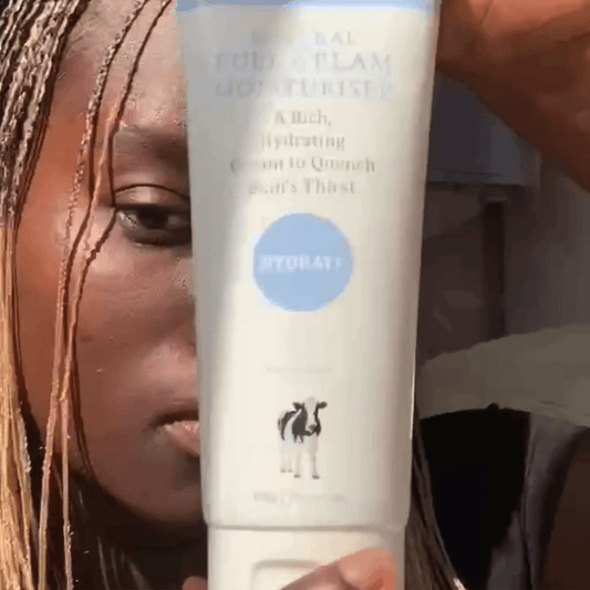 Application of MooGoo Full Cream Moisturiser in sunlight, rich cream to restore elasticity and smooth texture