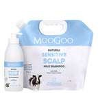 MooGoo Milk Shampoo 500ml with 2.5L refill pouch on clean white background, natural scalp-friendly shampoo bundle