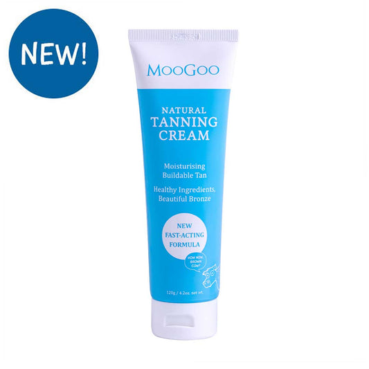 MooGoo Natural Tanning Cream new formula 120g, hydrating self-tanner with DHA, erythrulose and green tea extract for a golden streak-free tan