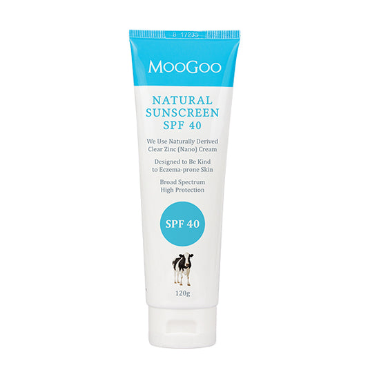 MooGoo SPF 40 Natural Sunscreen 120g, clear zinc oxide cream for face and body, non-greasy, suitable for babies and all skin types